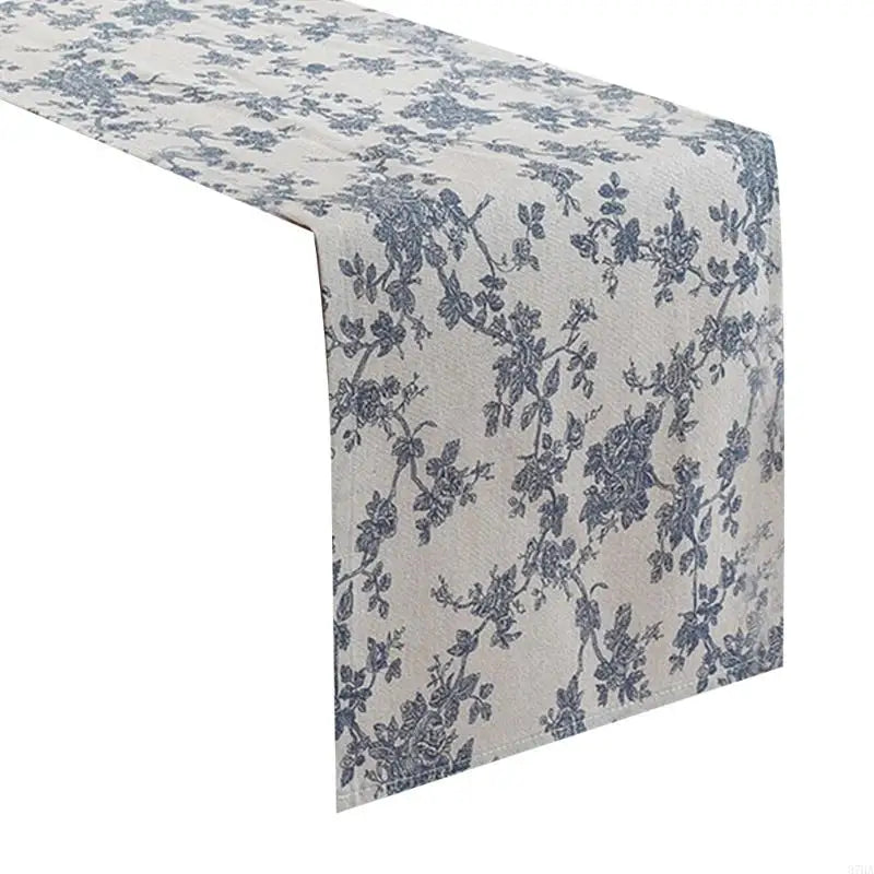 nappe table motif floraux coton polyester rustique beige bleu foncé dimensions variées