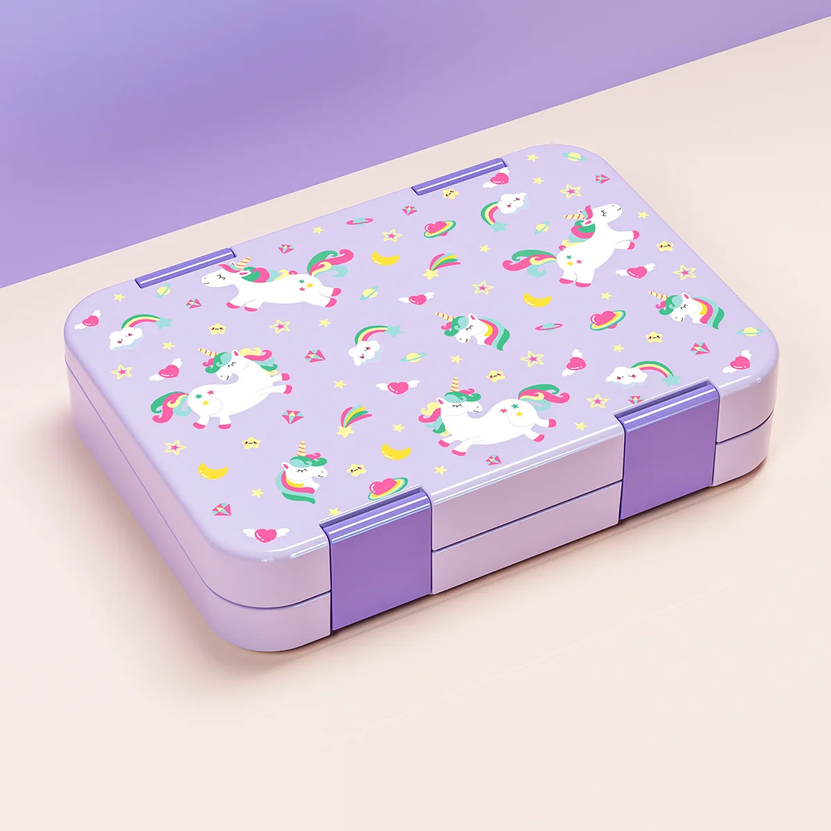boîtes lunch violet rose bleu clair licorne princesse sirène compartiments couvercle poignées détachables modernes