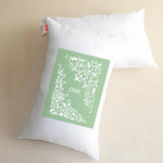 Stencil floral artisanal blanc vert or clips métalliques peinture