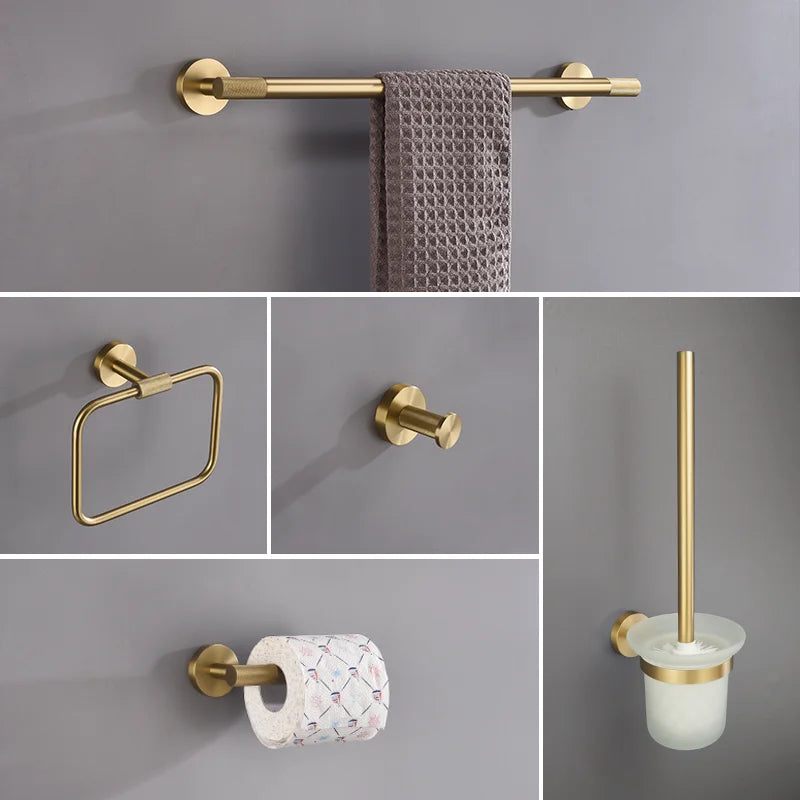 accessoires salle bain doré laiton brossé moderne porte serviettes double grille fixations