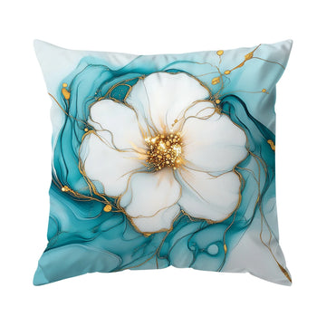 coussin moderne fleurs blanches dorées fond bleu zip invisible 40cm 45cm 50cm