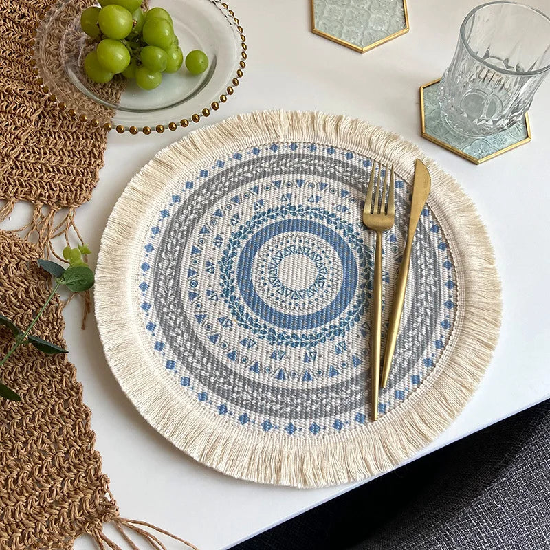 assiettes boho chic mandala feuilles points franges reutilisables antiderapantes isolation thermique respectueux environnement