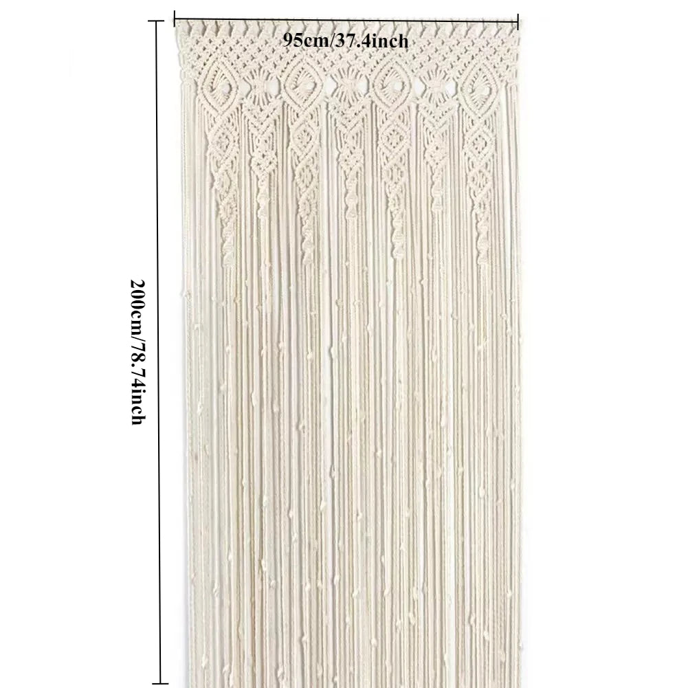 rideau macramé boho chic beige clair franges décoration murale chambre salon