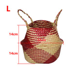 panier tissé fleurs naturel rouge vert orange motifs géométriques rustique.storage ecofriendly