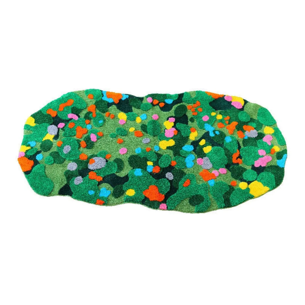 tapis vert fleurs moderne intérieur polypropylène géométrique jaune blanc rose orange doux