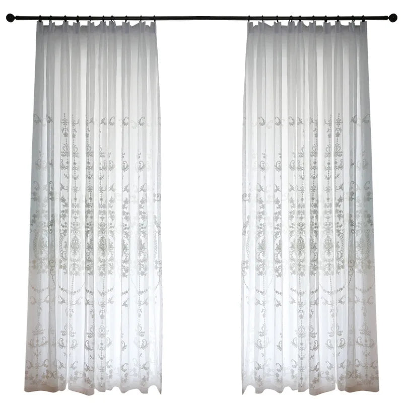 rideaux blancs brodés transparents classique maison polyester inclusion grommets top rings