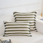 housse coussin carré rayé moderne vert olive blanc polyester 45x45cm décoration intérieure voiture
