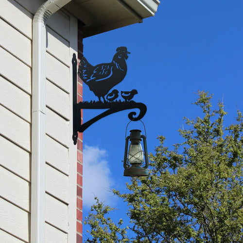 support mural noir silhouette poule poussins artisanal rustique décoration intérieure extérieure plante lanterne objet