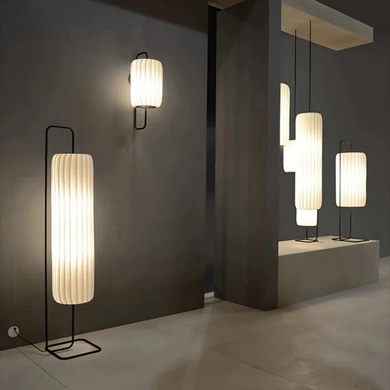 lampe suspendue tissu blanc moderne rayures verticales salon chambre coucher toucher interrupteur