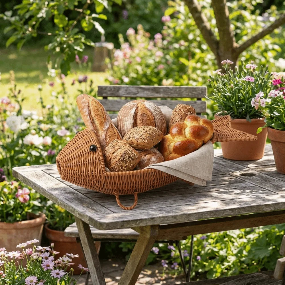 panier osier forme poisson marron clair rustique original rangement décoration poignées cordelette