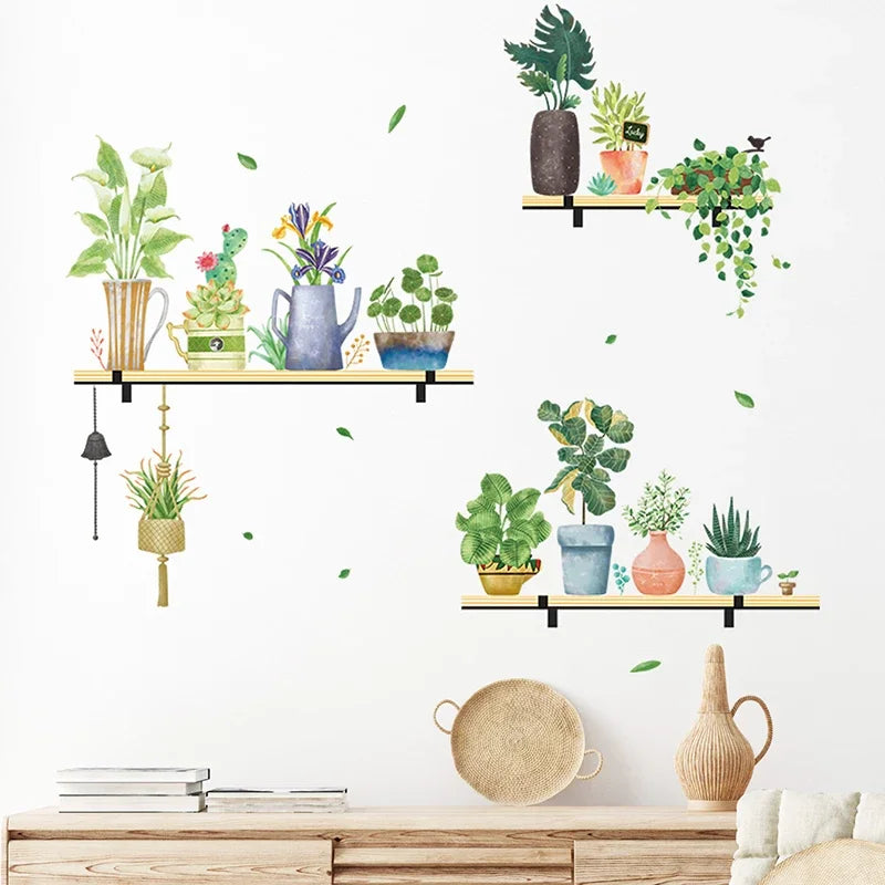 sticker mural plante verte bleue pots jardin adhésif réversible moderne chambre enfants