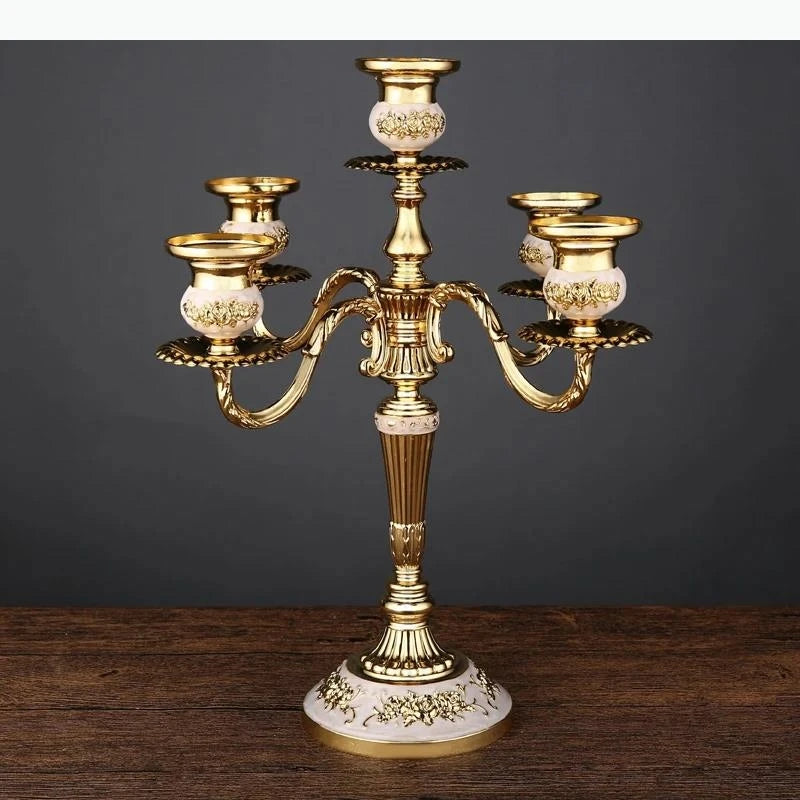 bougeoir cinq branches ornements floraux argent doré bronze classique décoration intérieure porte chandelle SUPPORT