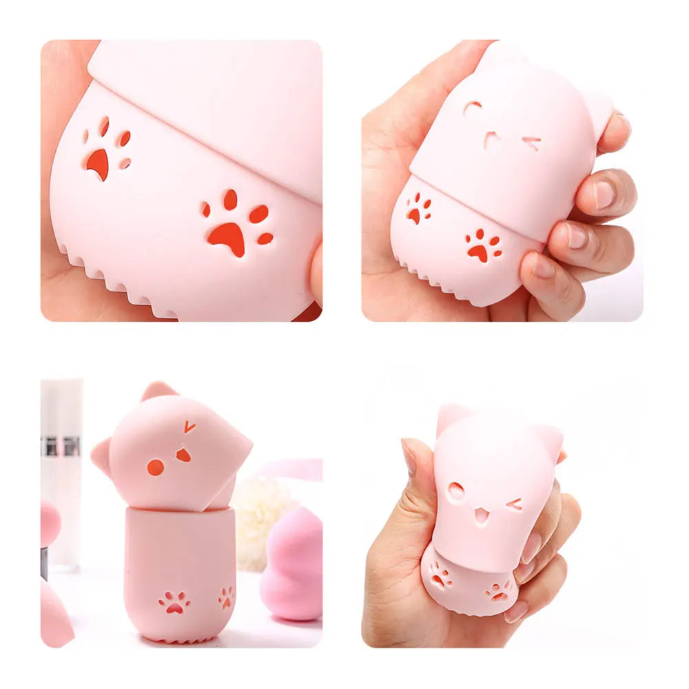 pot savon silicone rose bleu violet animalier brosse nettoyage intégrée texture douce patte chat