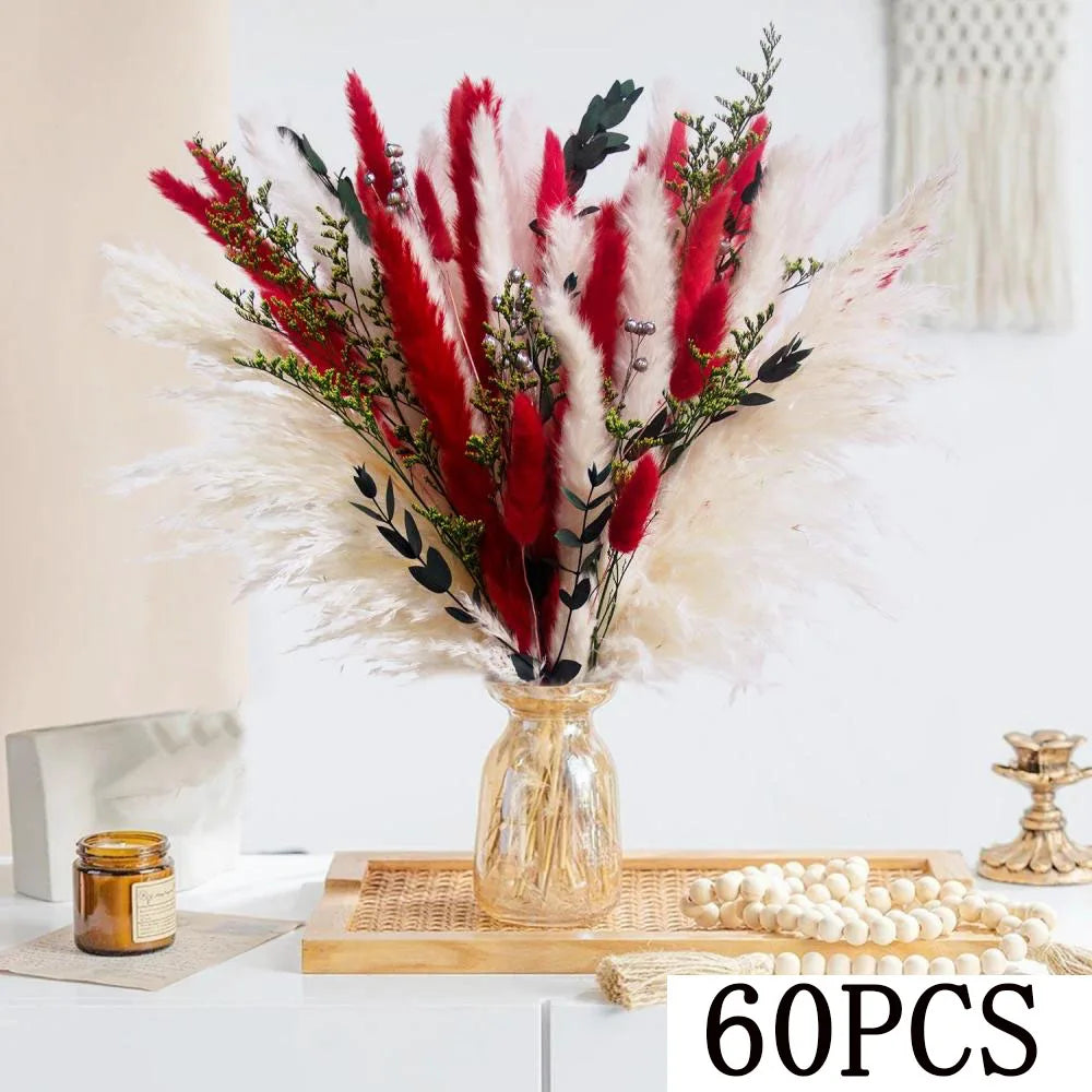 bouquet dried flowers naturel rouges blancs vase beige decoration maison anniversaire fete