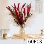 bouquet dried flowers naturel rouges blancs vase beige decoration maison anniversaire fete