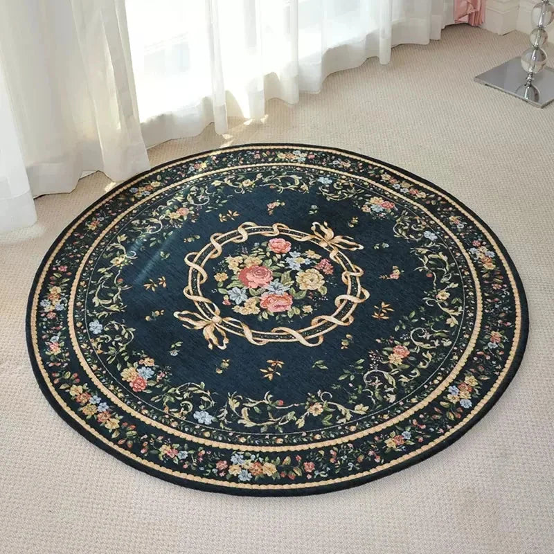 tapis rond décoratif classique motif floral broderie intérieur salon maison doux antidérapant