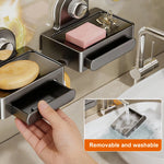support savon moderne gris métallisé couvercle amovible grille drainage