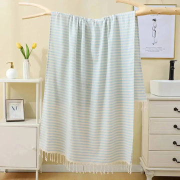 serviette bain coton polyester 100x180cm rayées franges moderne absorbante plage voyage