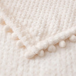 couverture tricotée polyester blanc motif pompons douce hiver décoration chambre coucher