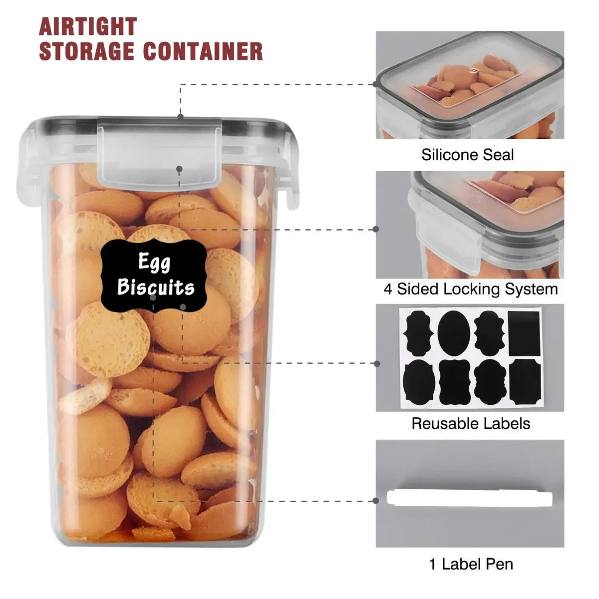 Détail du couvercle étanche des boîtes de rangement alimentaire