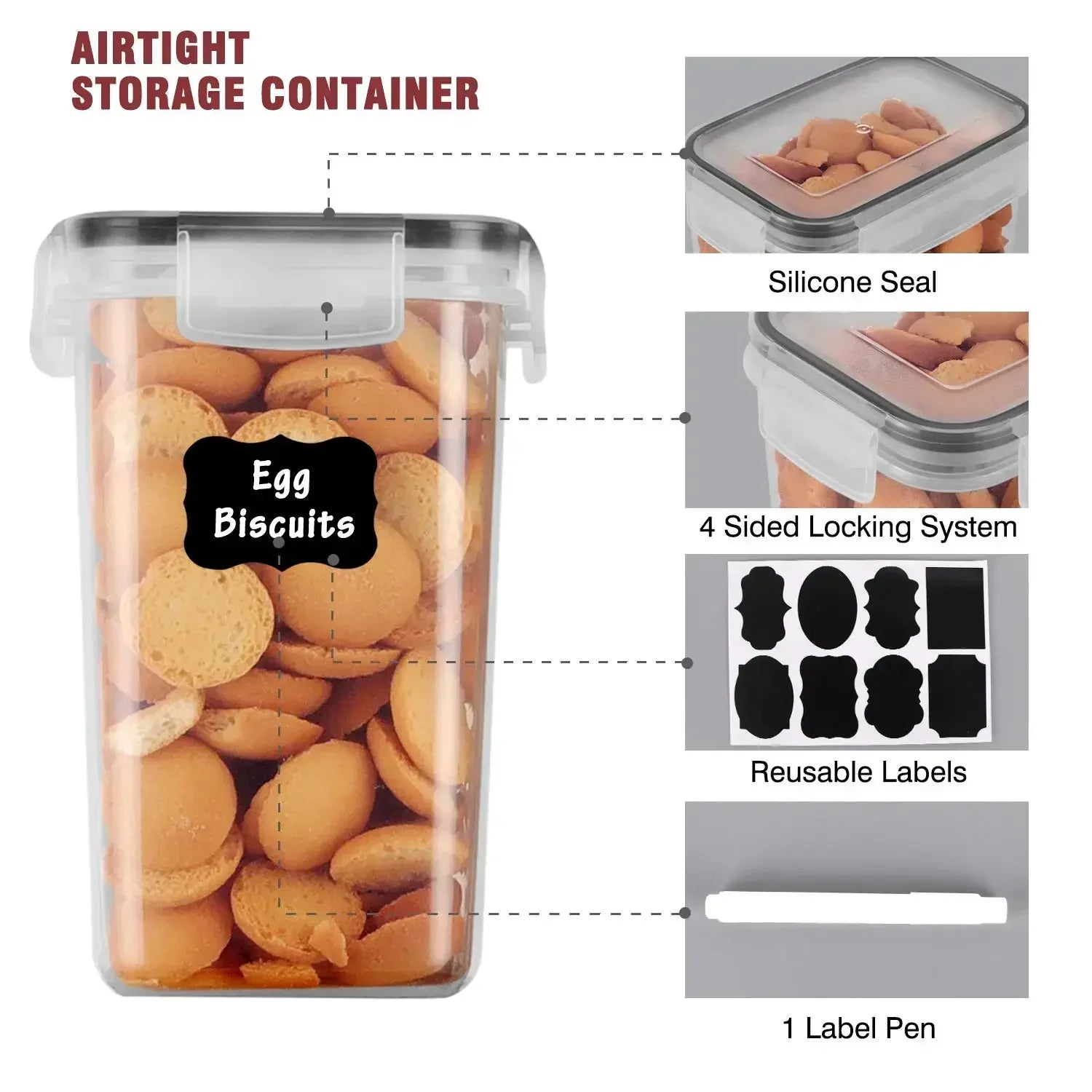 Détail du couvercle étanche des boîtes de rangement alimentaire