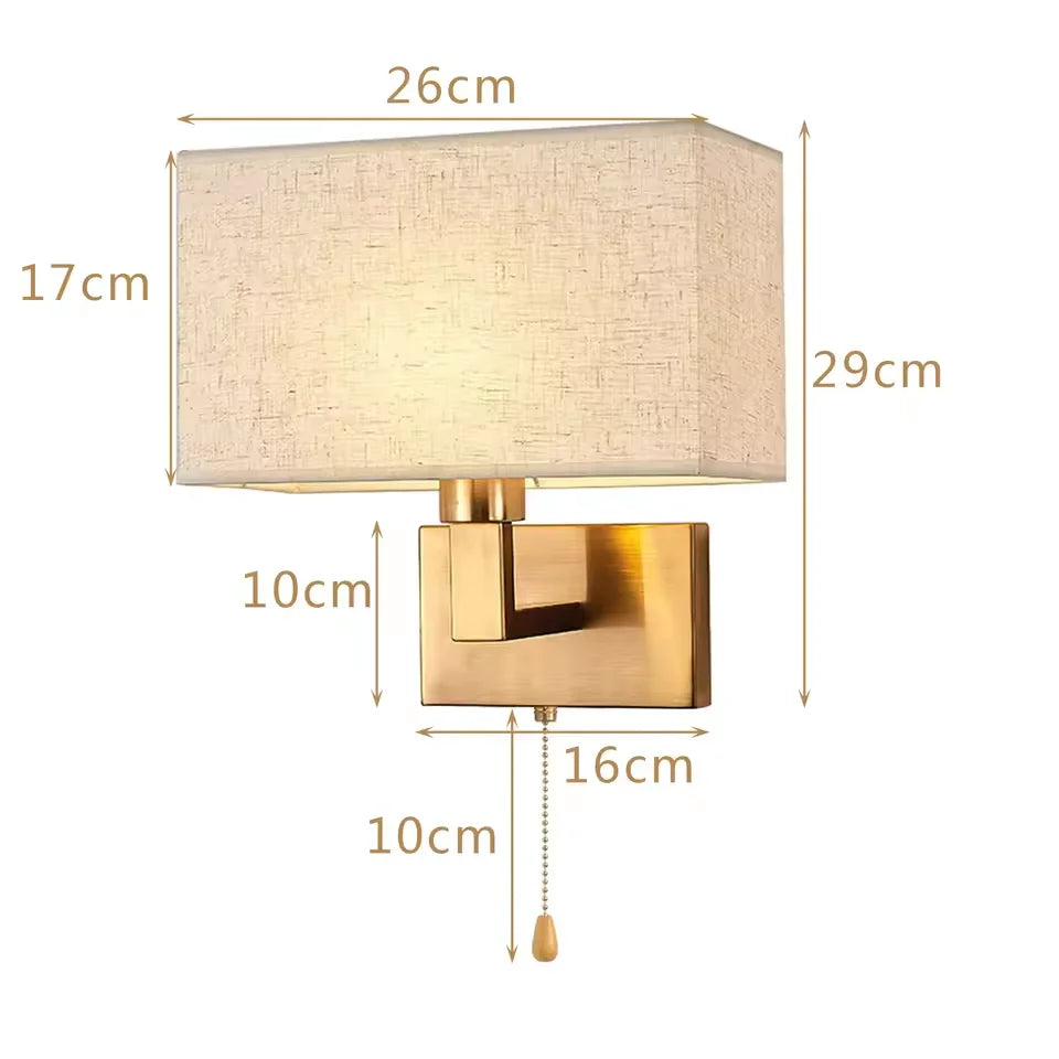 lampe murale moderne or beige tissu texture fine cordon interrupteur led 220v 110v
