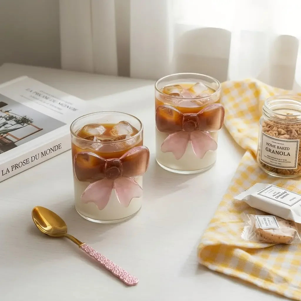 tasses verre roses transparentes nœud papillon décoration féminine 200ml boissons