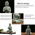 statues bouddha pierre zen minimaliste figurines assises accroupies table bois