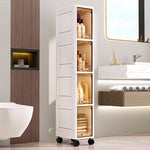 rangement mobile multi niveaux blanc transparent moderne roulettes echangement visible