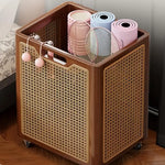 panier tressé moderne roulettes rangement marron foncé utilisation multiple bois chambre coucher salle bain