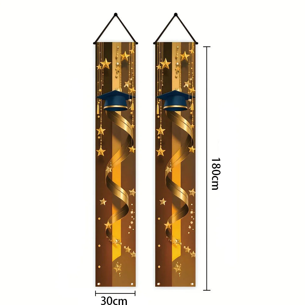 rideau porte fête diplômes étoiles or rubans caps académique clips