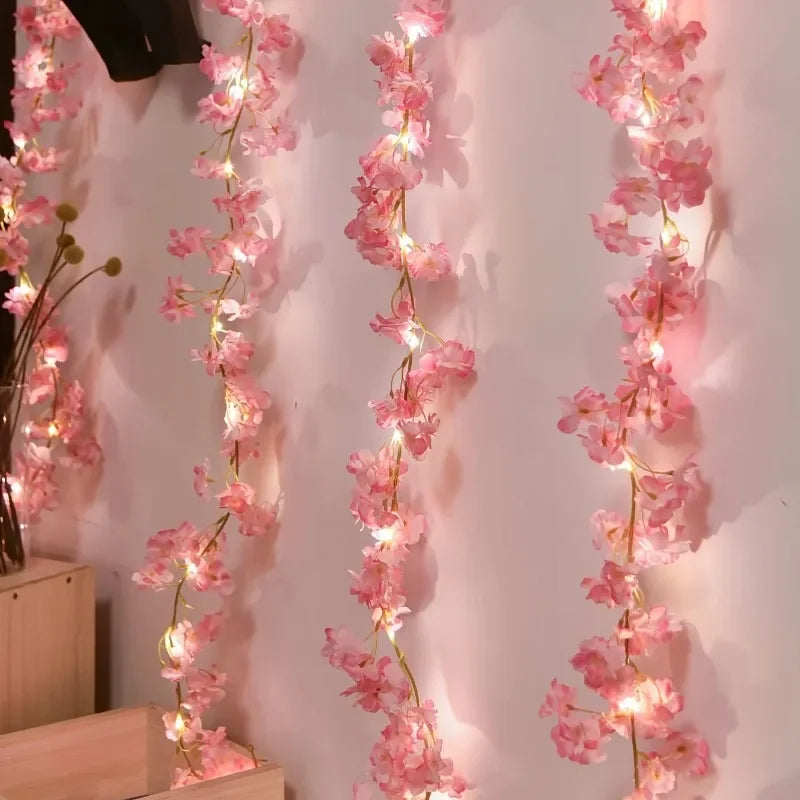 guirlande lumineuse fleurs artificielles rose clair moderne 200cm 20 led batterie piles certifiée vde