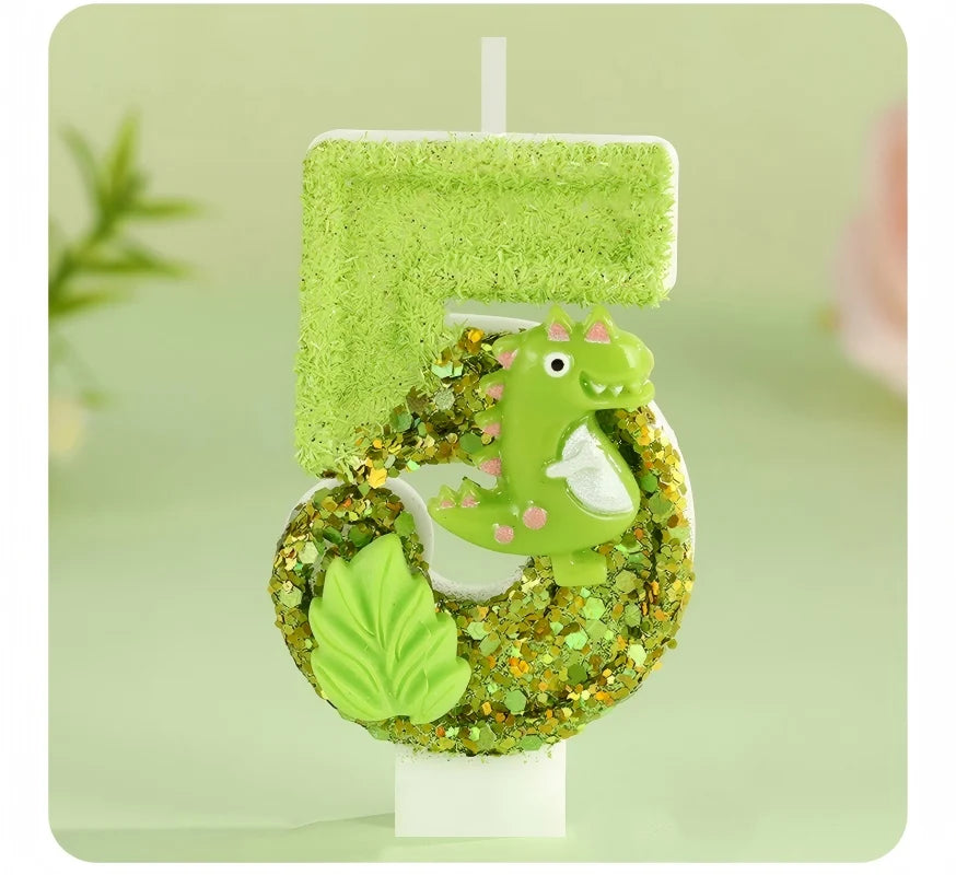 bougies chiffres glitter anniversaire dinosaure créatives opaques clips vert clair thèmes animaux