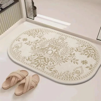 tapis bain classique motifs floraux beige clair résistant rides séchage rapide antidérapant salle bain