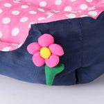 lit chien rose points blancs bleu marine points jaunes confortable moderne