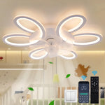 ventilateur plafonnier led blanc floral moderne télécommande app mobile vitesses lumière réglable