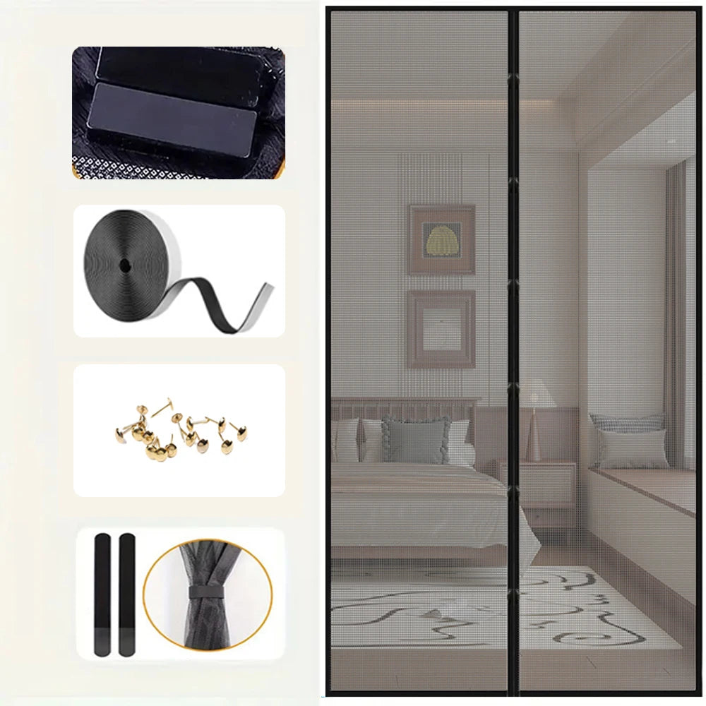rideau moustiquaire noir fin clips magnétiques anti mouches fenêtre moderne nylon self adhesive