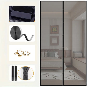 rideau moustiquaire magnétique porte fenêtre maille noire anti insectes fermeture automatique autocollant intérieur maison