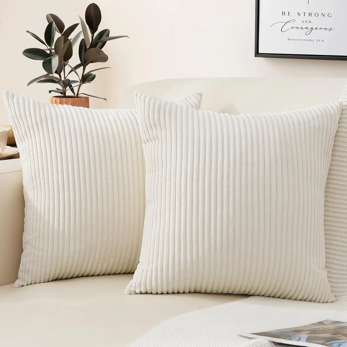housse coussin velours côtelé rayée beige décorative canapé salon lit moderne doux