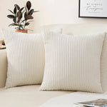 housse coussin velours côtelé rayée beige décorative canapé salon lit moderne doux