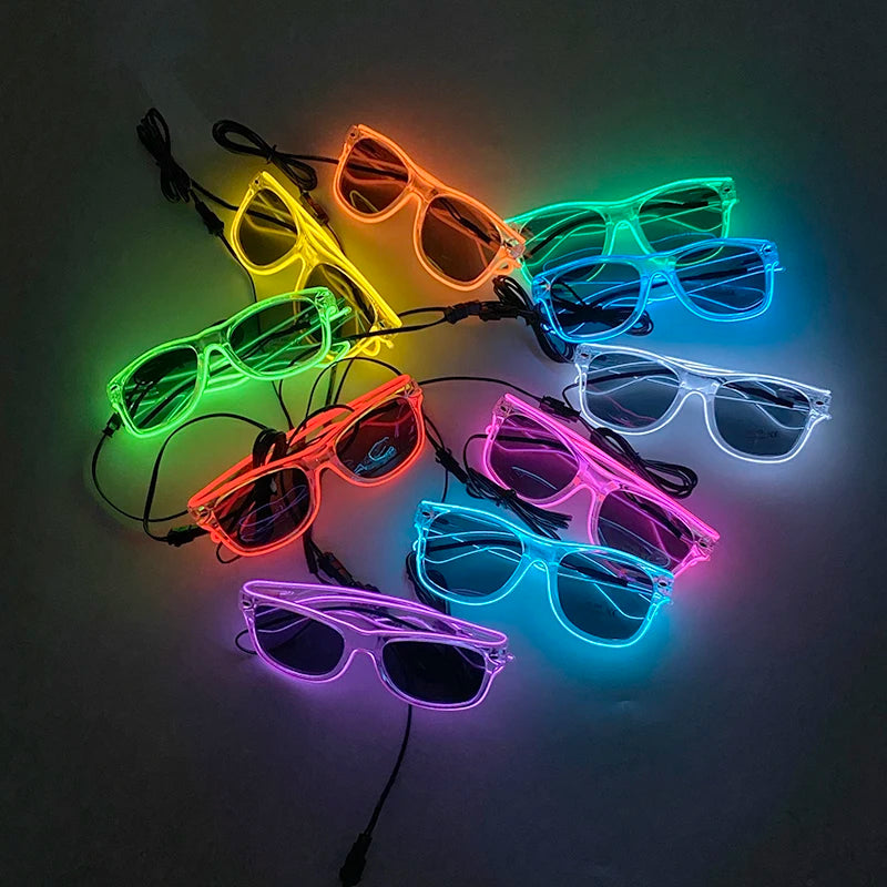 lunettes lumineuses led futuristes transparentes paillettes circuit imprimé élastique fête rave club nuit