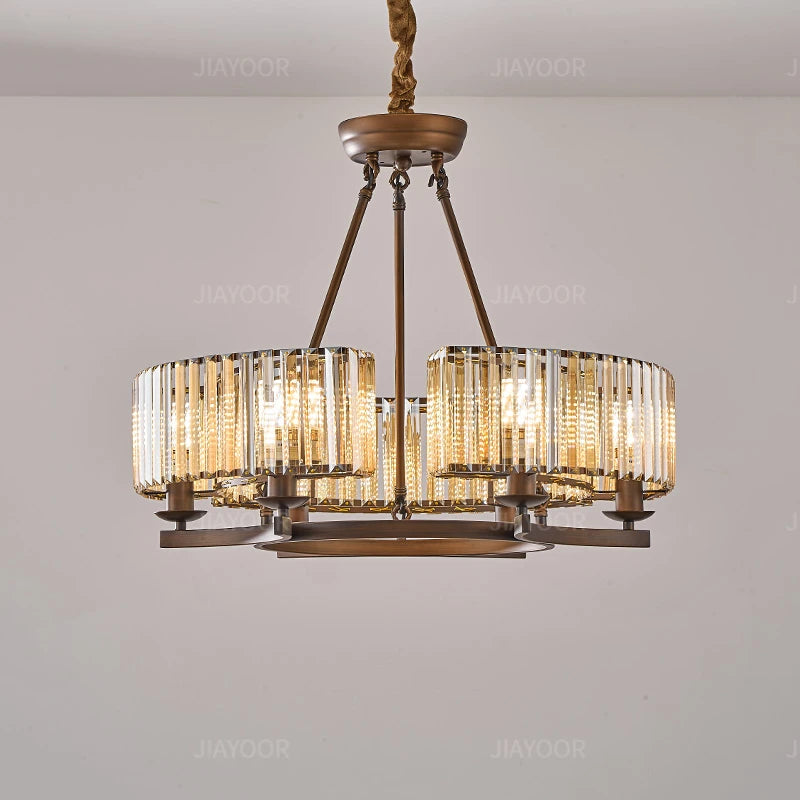 lustre moderne suspension bronze doré ampoules e14 chaines transparentes verticales 105 55cm