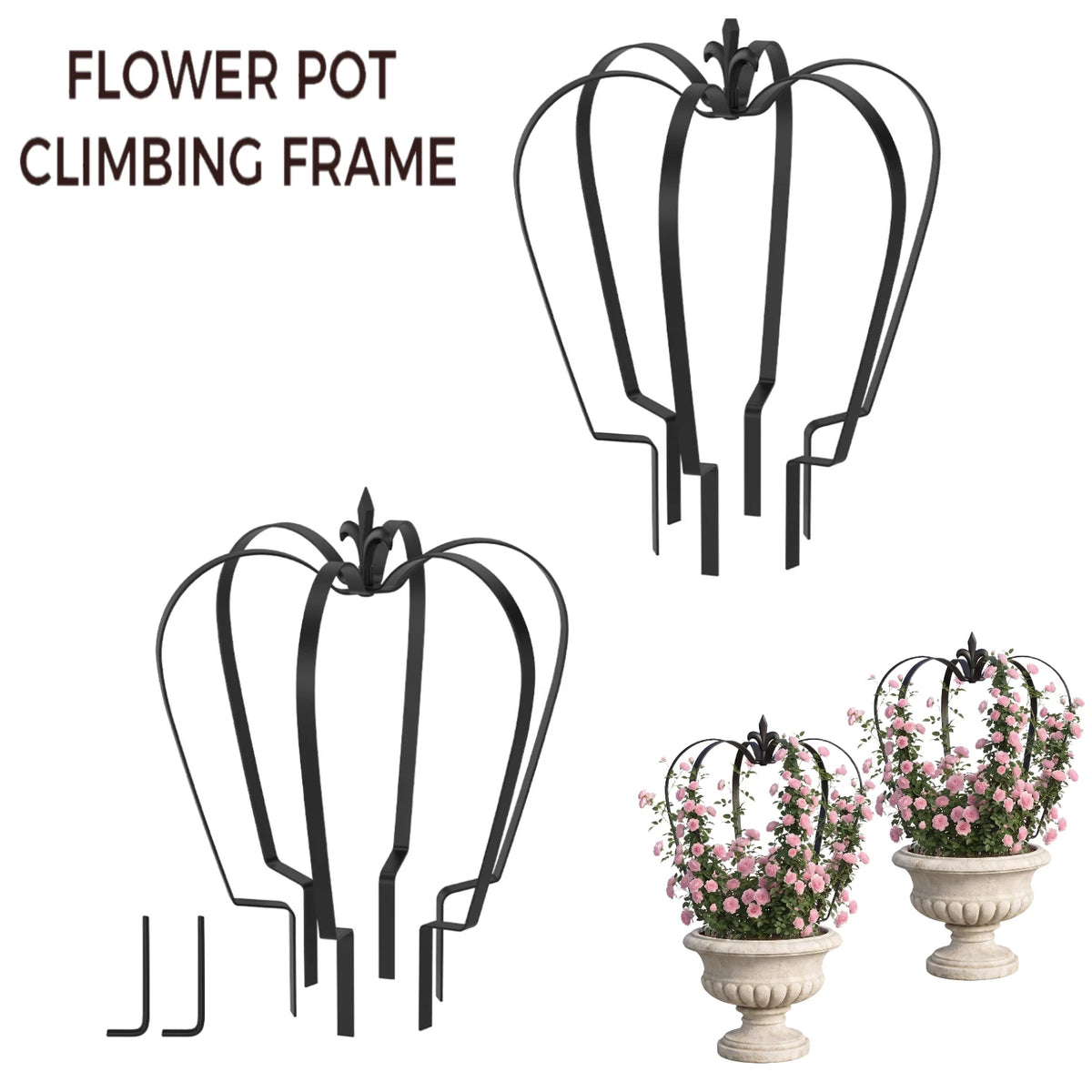 support plante grimpante métal noir treillis couronne pot fleuri rétro décoration jardin balcon