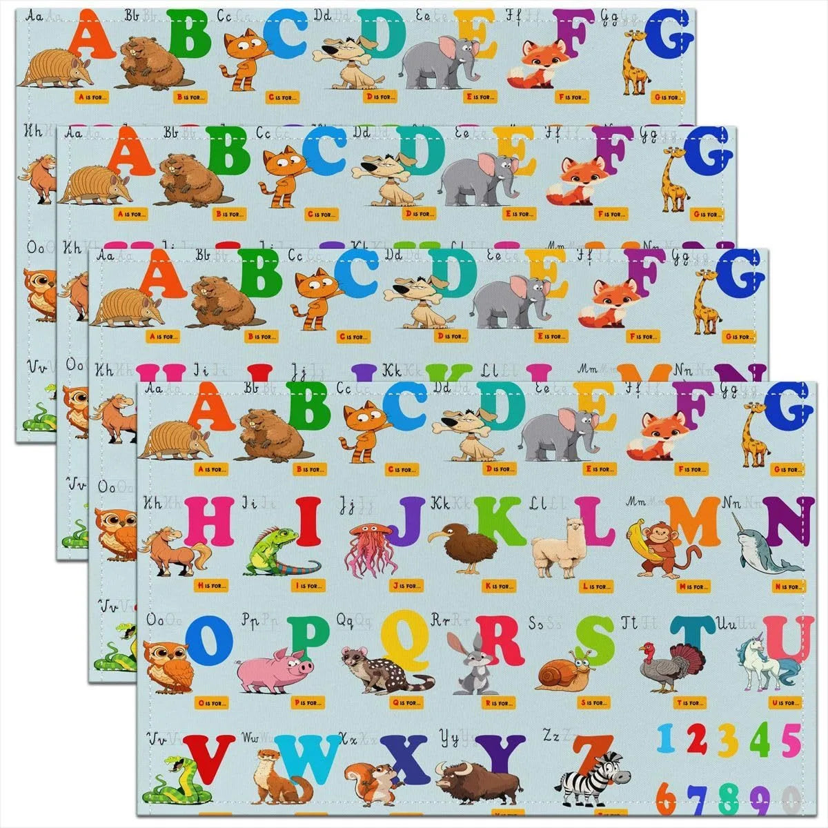 tapis jeu enfants urbain voitures animaux alphabet chiffres formes géométriques vert blanc bleu jaune