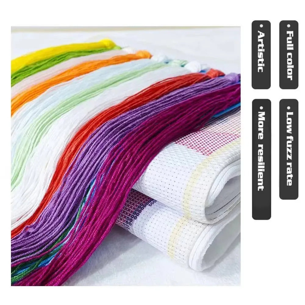 broderie points croix kit fil coton toile imprimée portrait artisanal multicolore blanc