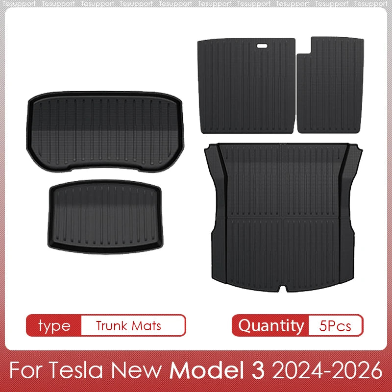 tapis sol coffre tesla model noir rayures horizontales moderne antidérapant caoutchouc