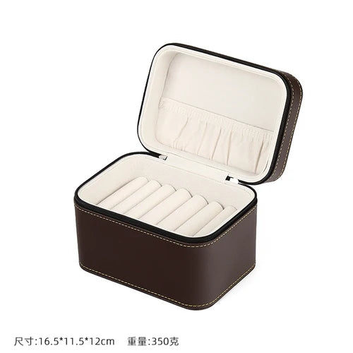 boîte bijoux simili cuir marron vintage poignée velours noir marron storage box trousse bijoux