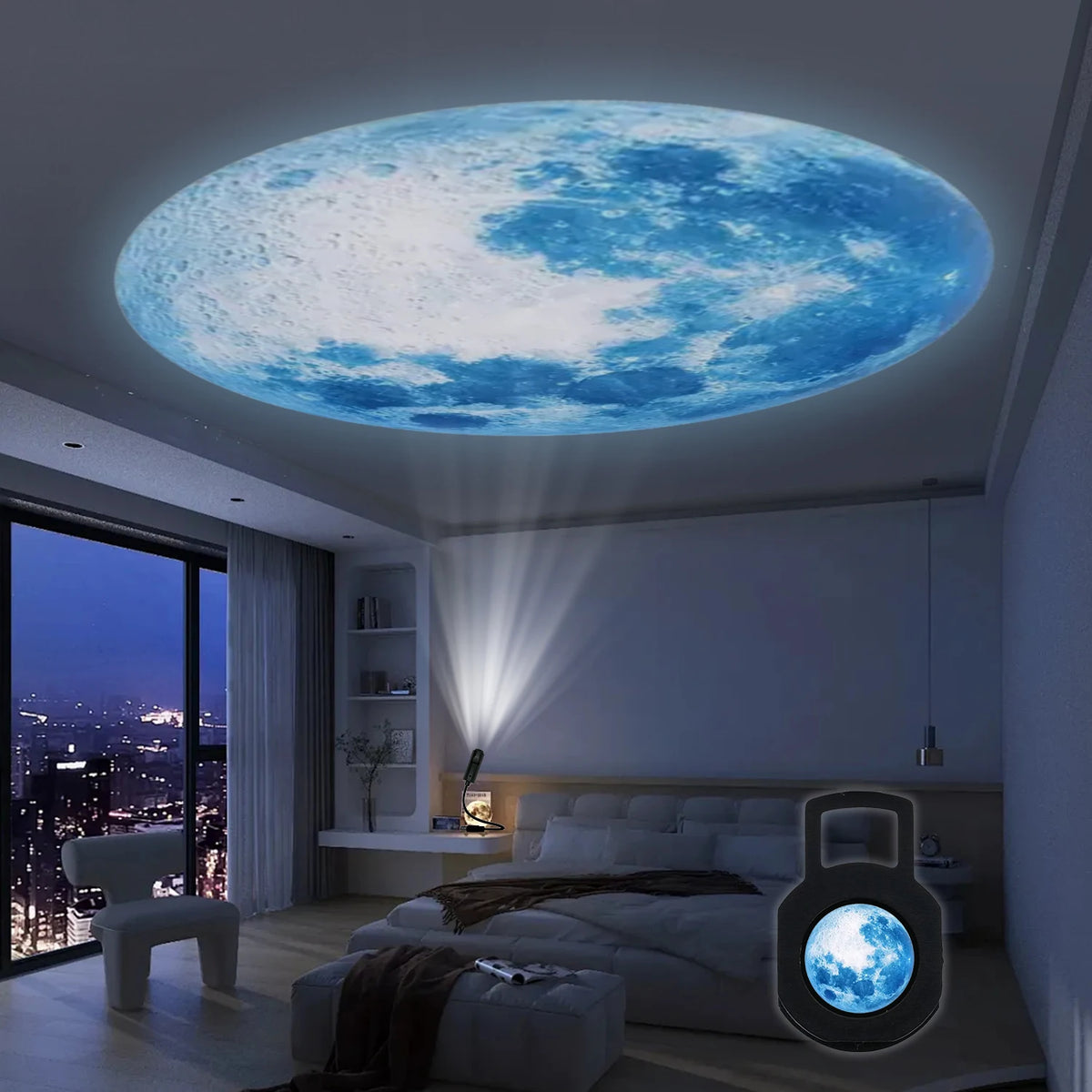 projecteur lune noir moderne veilleuse adhésif usb port led atmosphère