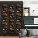 papier peint vinyle autocollant opaque noir beige dore oriental arbres nuages autocollant impermieux
