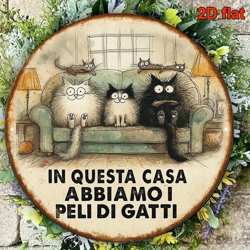 décoration murale plaque chats illustration vintage beige marron clair 15cm 20cm 24cm 26cm 28cm
